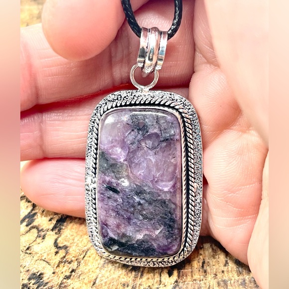 Rectangular Shape Charoite Pendant 2” - Picture 3 of 8